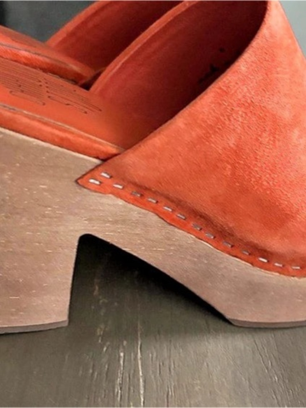 Charlotte Stone Orange Suede Wedge Clogs US 8 - Picture 6 of 6